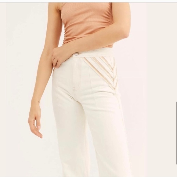 Free People Over the Rainbow Flared Ivory Jeans - Picture 3 of 7